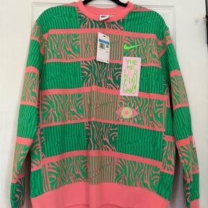 Nike Green and Pink Crew Neck Sweater with Retro Stripes